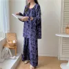 Silk pajamas for women Spring and summer new plus-size long-sleeved printed set, popular live-streaming style cotton home wear for autumn Specification image